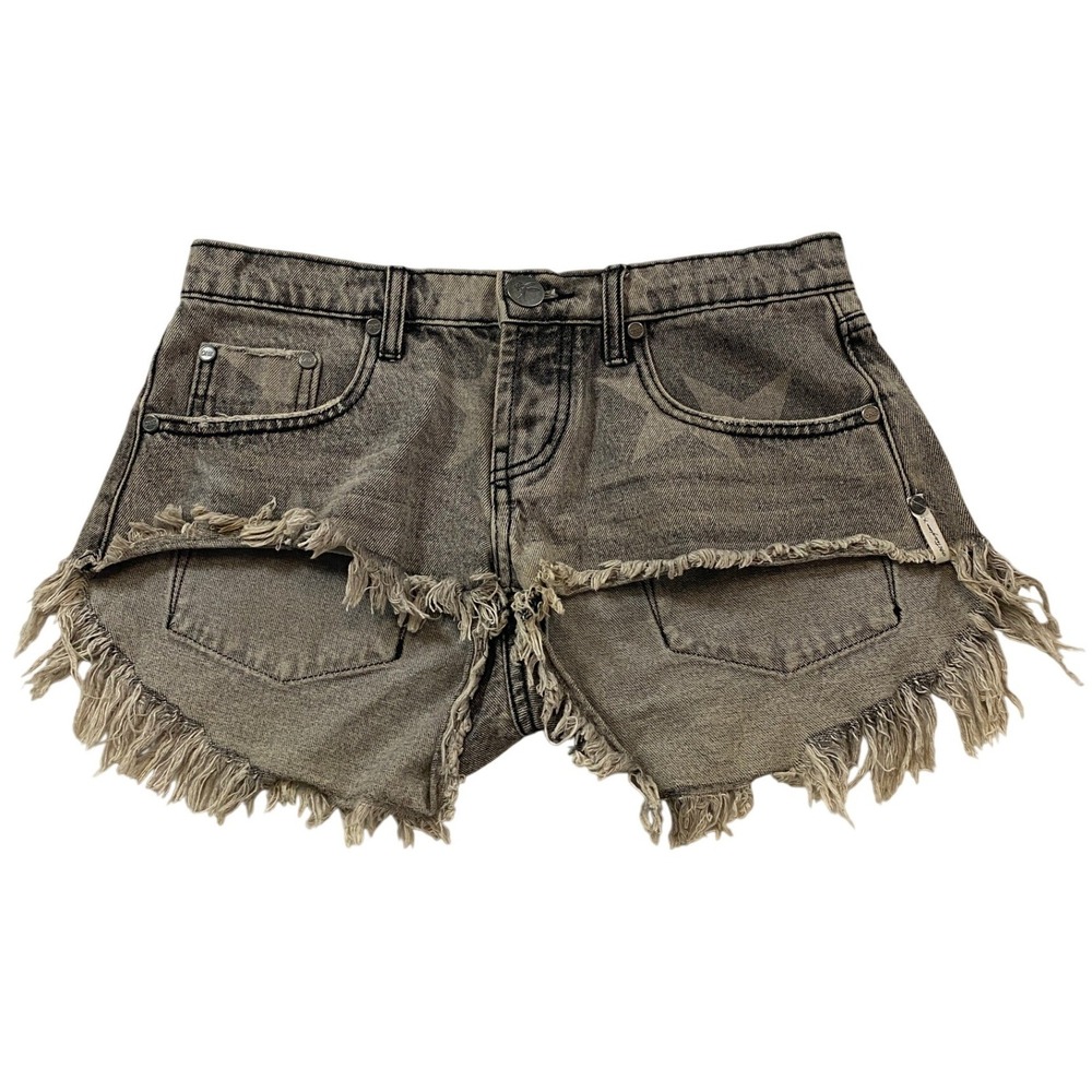 One Teaspoon x Free People Bonitas Star Print Distressed Denim Shorts Grey 25